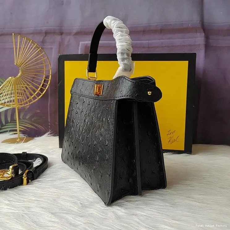 Affordable HOT Petite Leather ISeeU Peekaboo Ostrich In Fendi Black Bag 0518